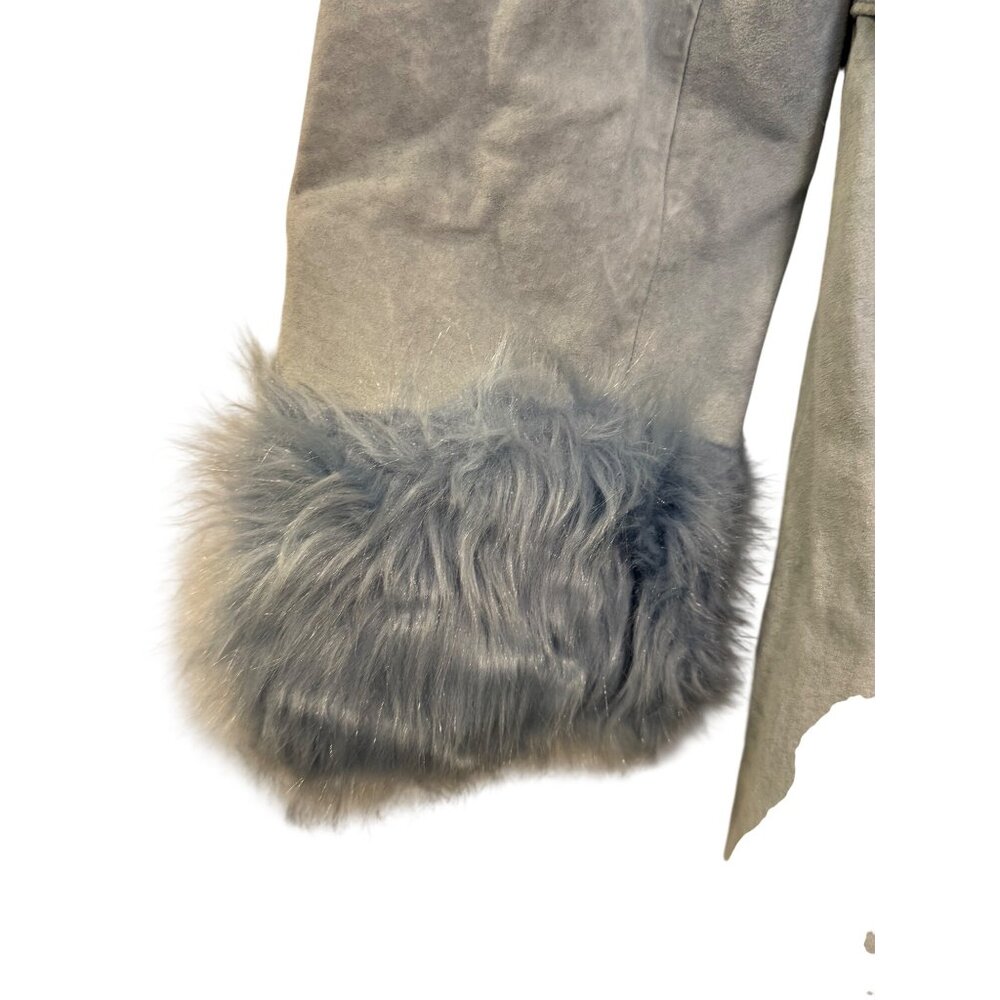 RARE! Vintage 90s Blue Faux Fur Suede Coat By Blucid Womens Size S - Picture 6 of 8